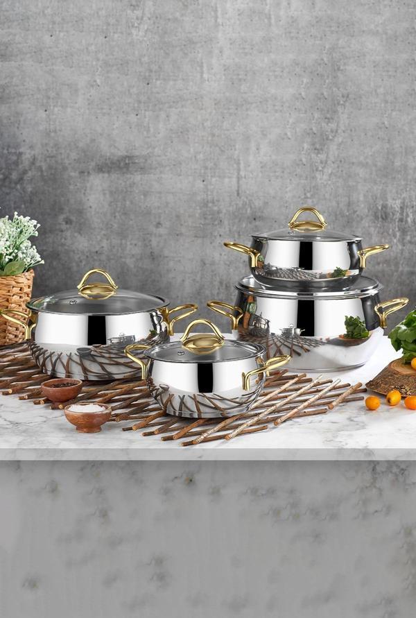 Polochef Pro Line 18/10 Paslanmaz Çelik Tencere Seti 8 Parça Gold - Image 1