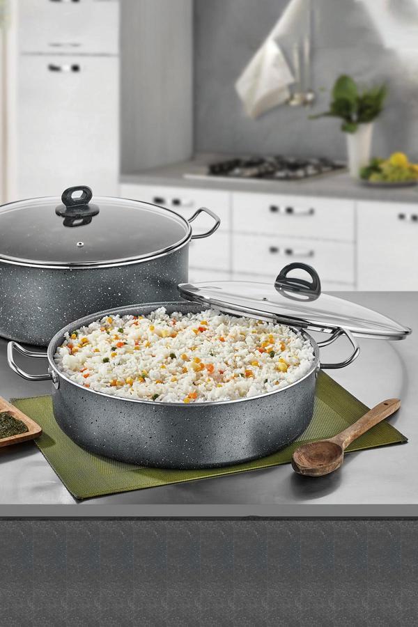 Polochef Megatron Döküm Granit Basık Pilav Tencere Kapaklı 40 Cm Gri - Image 1