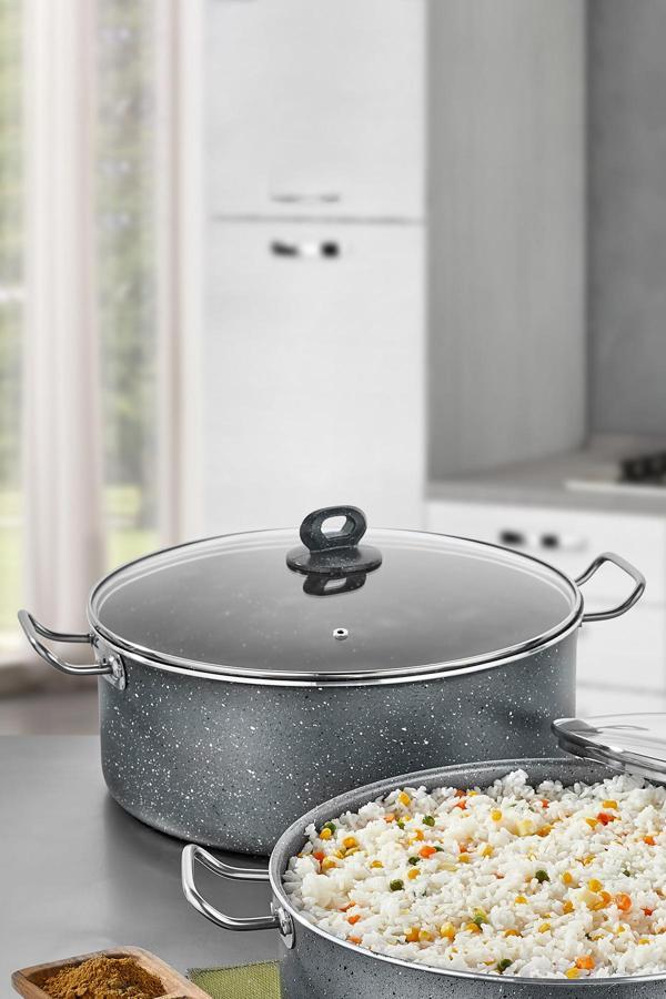 Polochef Megatron Döküm Granit Derin Pilav Tencere Kapaklı 32 Cm Gri - Image 1