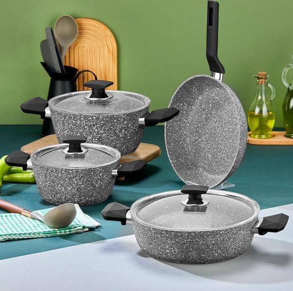 Polochef River Döküm Granit 7 Parça Tencere Ve Tava Seti Gri - Image 1