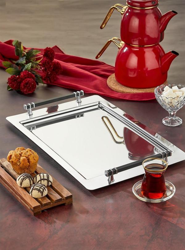 Polochef Beren Çay Kahve Sunum Tepsisi Paslanmaz Çelik - Image 1