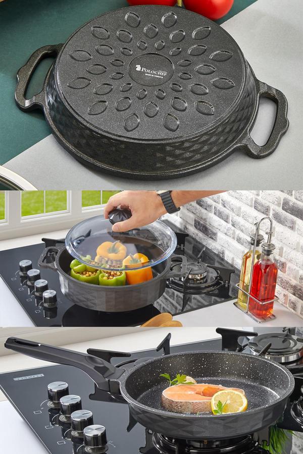 Polochef Kristal Döküm Granit 3'Lü Tencere Tava Sahan Seti 4 Parça - Image 1