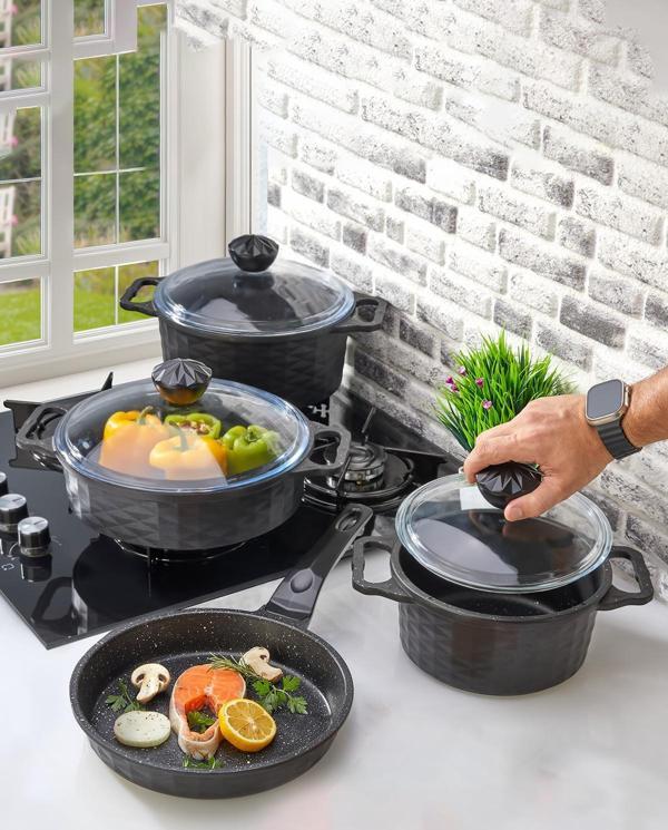 Polochef Kristal Döküm Granit 7 Parça Tencere Ve Tava Seti Siyah - Image 1
