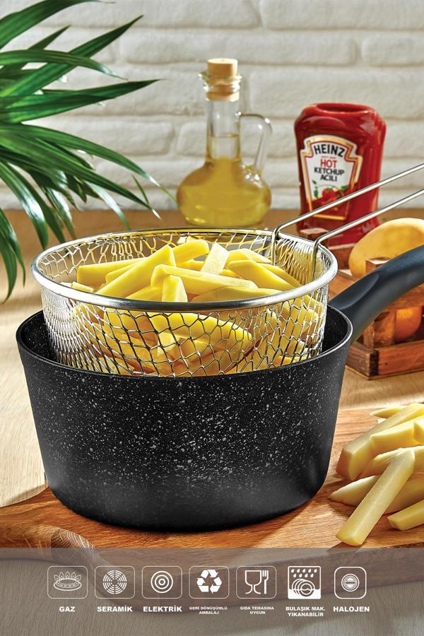 Polochef Melda Granit Kızartma Tavası 20Cm Patates Kızartma Fritöz Telli - Image 1