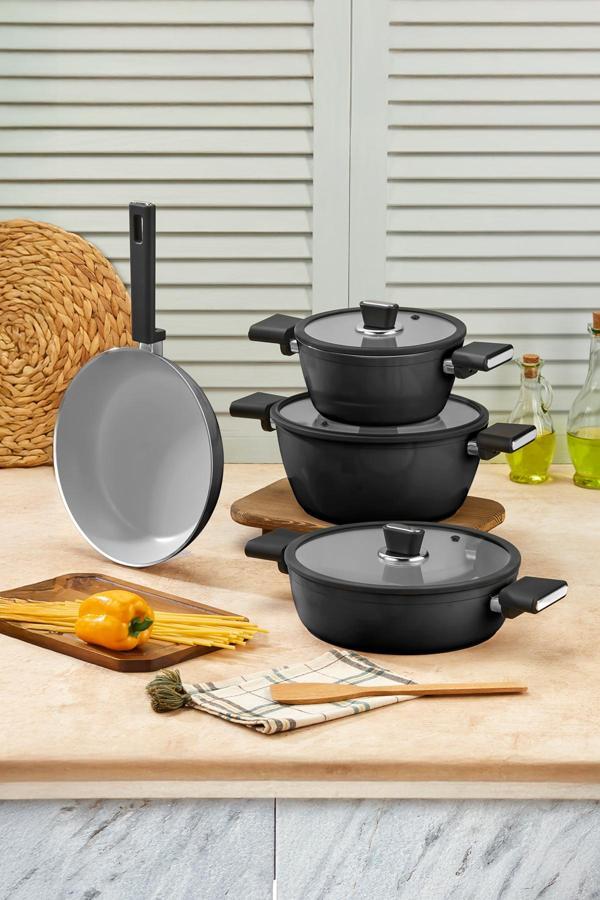 Polochef Seramik Tencere Seti 7 Parça Siyah - Image 1