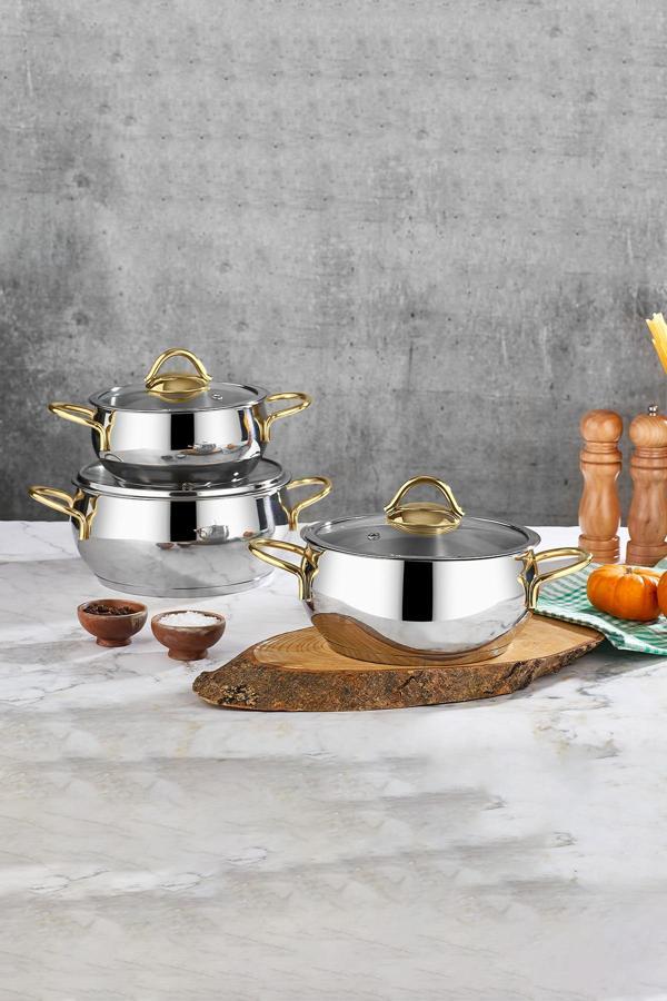 Polochef Pro Line 18/10 Paslanmaz Çelik Tencere Seti 6 Parça Gold - Image 1
