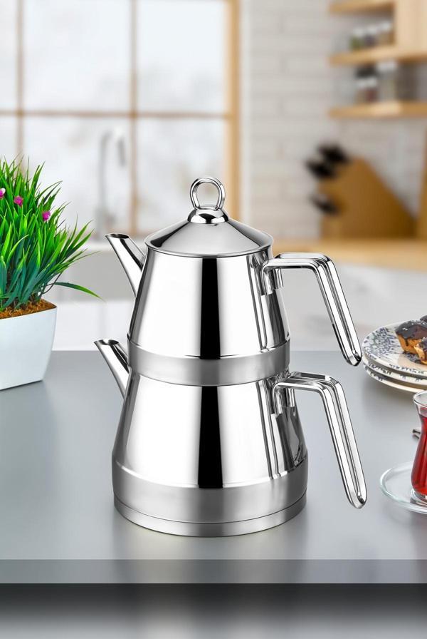 Polochef Venedik Çaydanlık 18/10 Paslanmaz Çelik Büyük Boy Silver Saplı. - Image 1