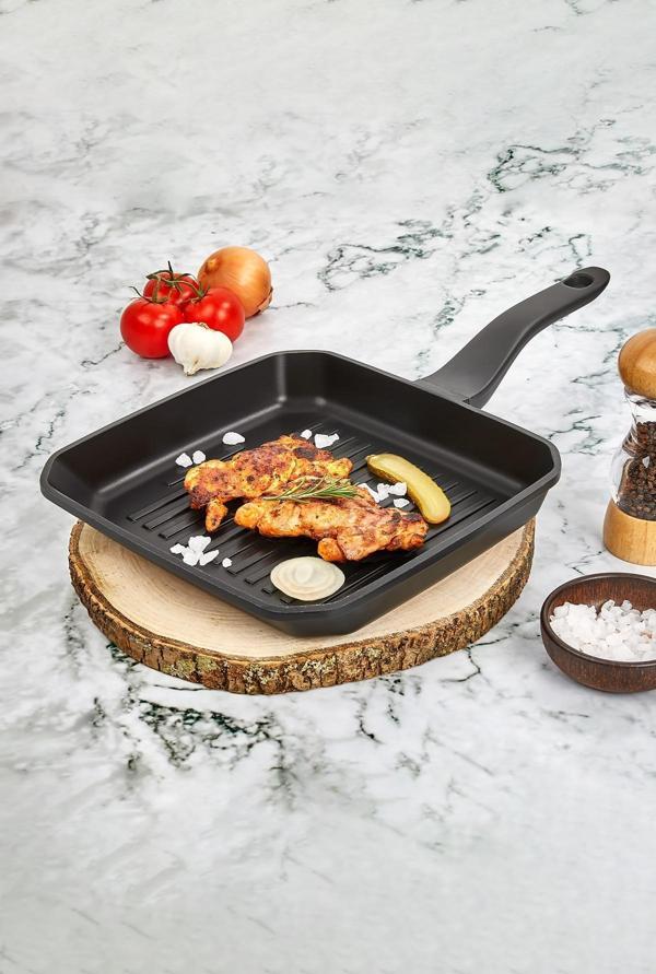 Polochef Iron Döküm Granit Kare Izgara Tava 28 Cm Siyah - Image 1