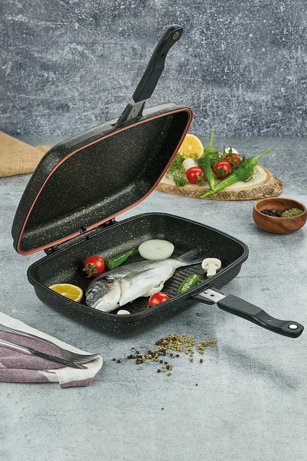 Polochef İron Granit Döküm Et Tavuk Balık Izgara Tavası 36 Cm Siyah - Image 1