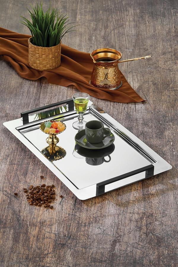 Polochef Kale Çay Kahve Sunum Tepsisi Paslanmaz Çelik - Image 1