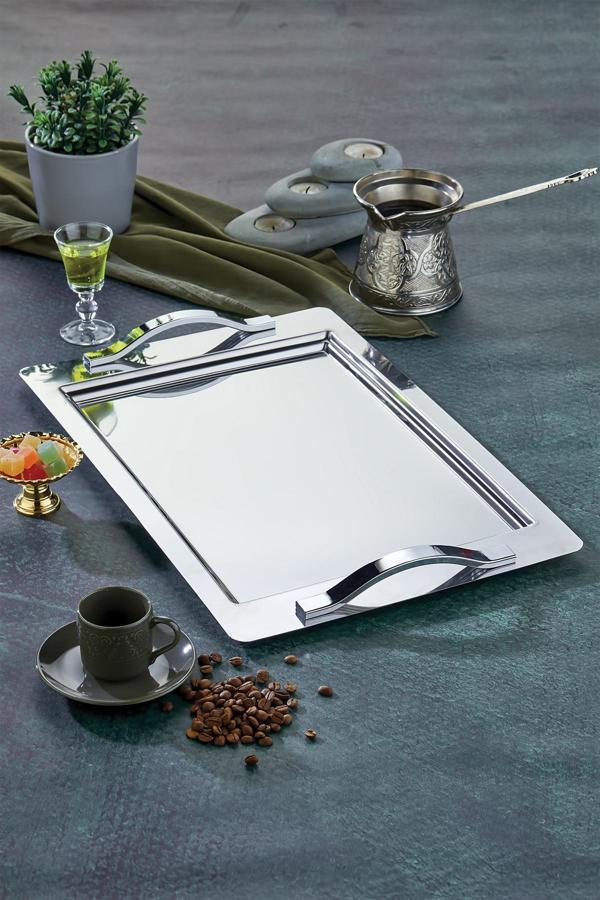 Polochef Ela Çay Kahve Sunum Tepsisi Paslanmaz Çelik - Image 1