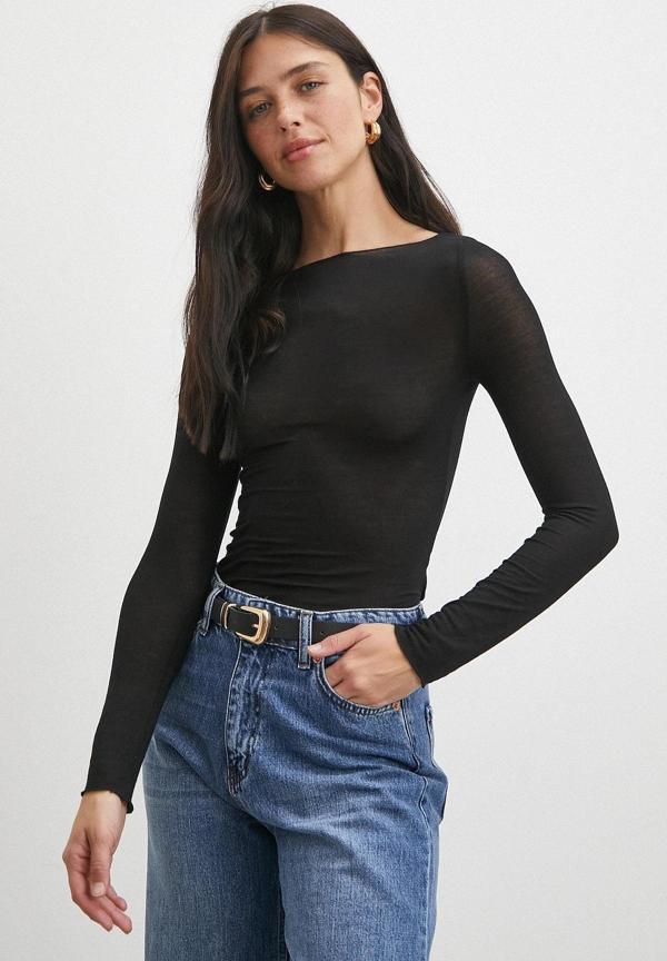 Açık Yaka Bluz Siyah - Image 1