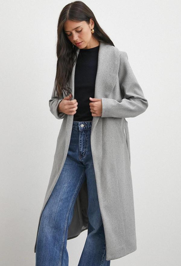 Kuşaklı Kaşe Kaban Gri - Image 1