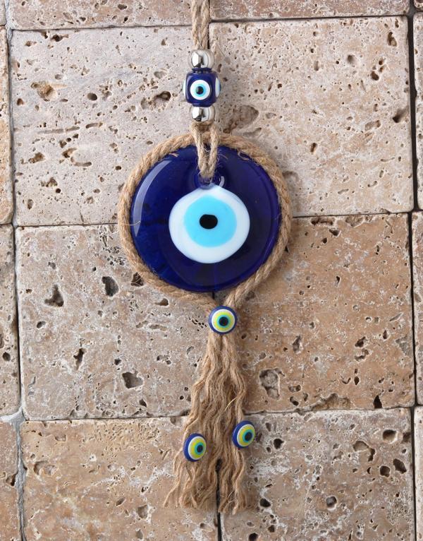 Lüks Hasır İşlemeli Asmalı Hediyelik Dekoratif Nazar Boncuğu Çakra Göz Duvar Vitrin Masa Ofis Süsü E - Image 1