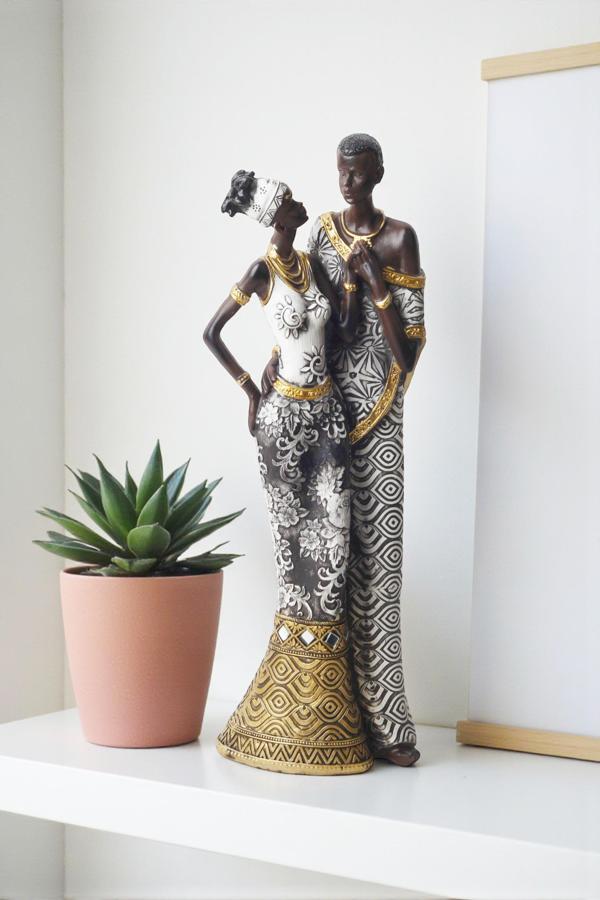 Lüks İşlemeli Geleneksel Yerel Kıyafetli Afrikalı Çift Heykeli Dekoratif Biblo Ev Ofis Hediyesi Mdl3 - Image 1
