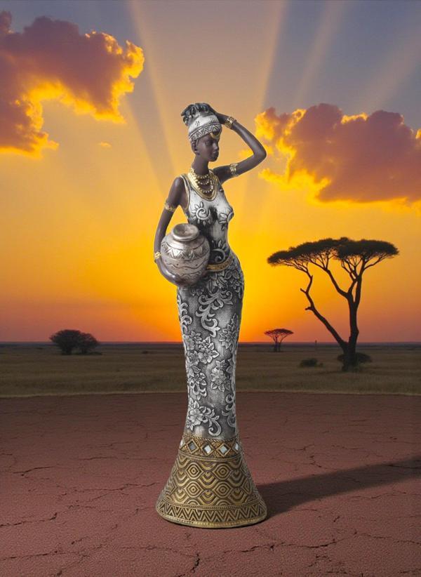 Lüks İşlemeli Geleneksel Yerel Kıyafetli Afrikalı Kadın Heykeli Dekoratif Biblo Ev Ofis Hediyesi Md3 - Image 1