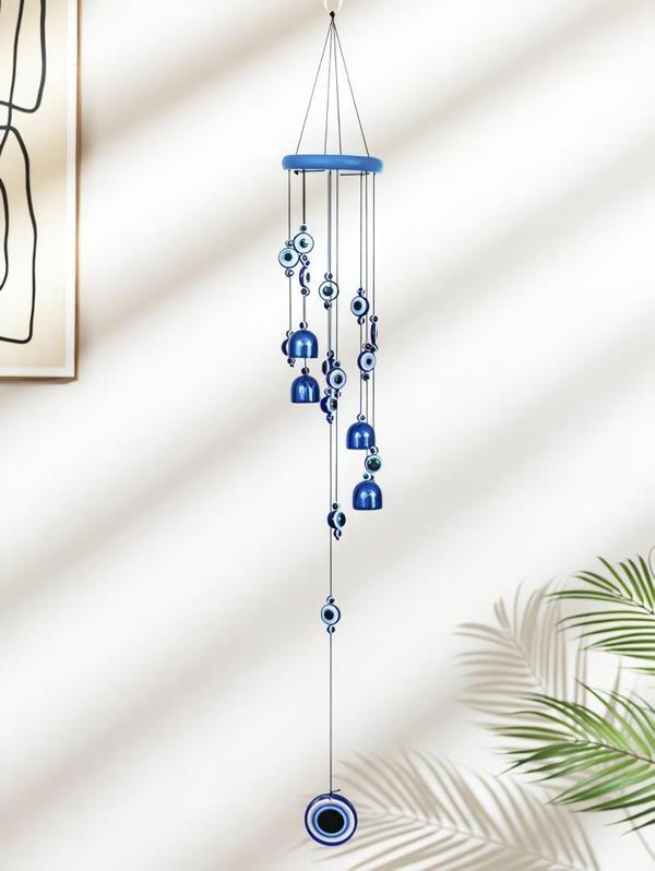 Feng Shui Nazar Boncuğu Rüzgar Çanı Metal Kötü Göze Karşı Dış Mekan Dekoratif Bahçe Kapı Süsü 80 cm. - Image 1