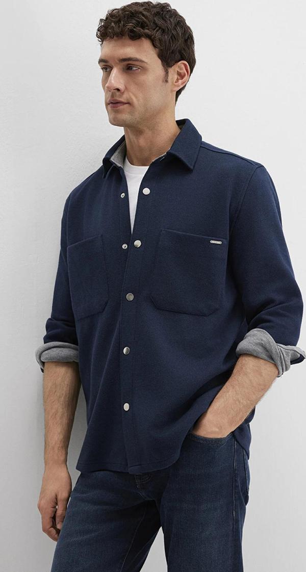 Mavi Erkek Çift Cepli Pamuklu Uzun Kol Gömlek M0211771 Lacivert - Image 1