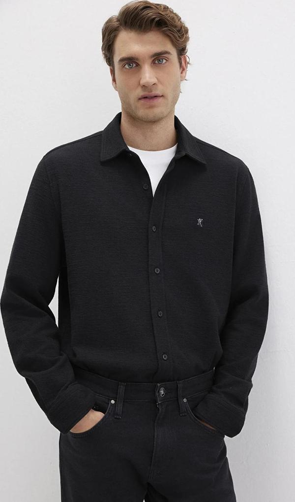 Mavi Erkek Uzun Kollu Pamuklu Gömlek M0211789 Siyah - Image 1