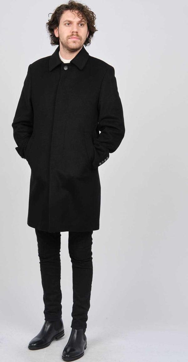 Scope Erkek Düğmeli Yaka Yün Kaban 5141001 Siyah - Image 1