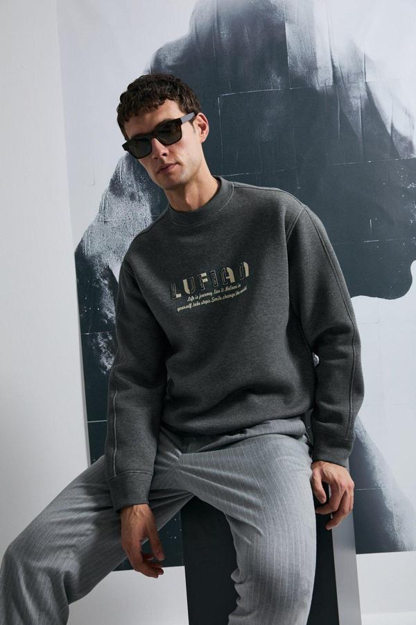 Lufian Erkek Oracle Sweatshirt 112030178 Antrasit - Image 1