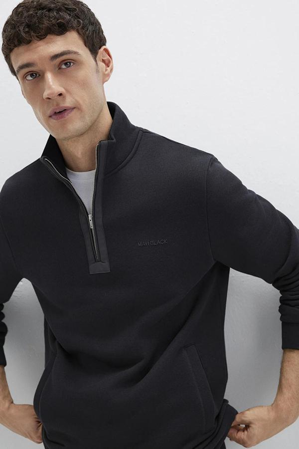 Mavi Erkek Yarı Fermuarlı Dik Yaka Sweatshirt M0S10477 Siyah - Image 1