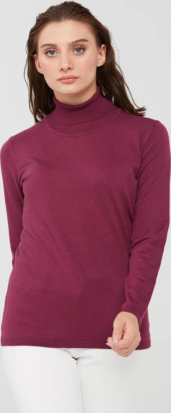 Desen Triko Kadın Likralı Uzun Kollu Basic Tam Balıkçı Bluz 20017 Mürdüm - Image 1