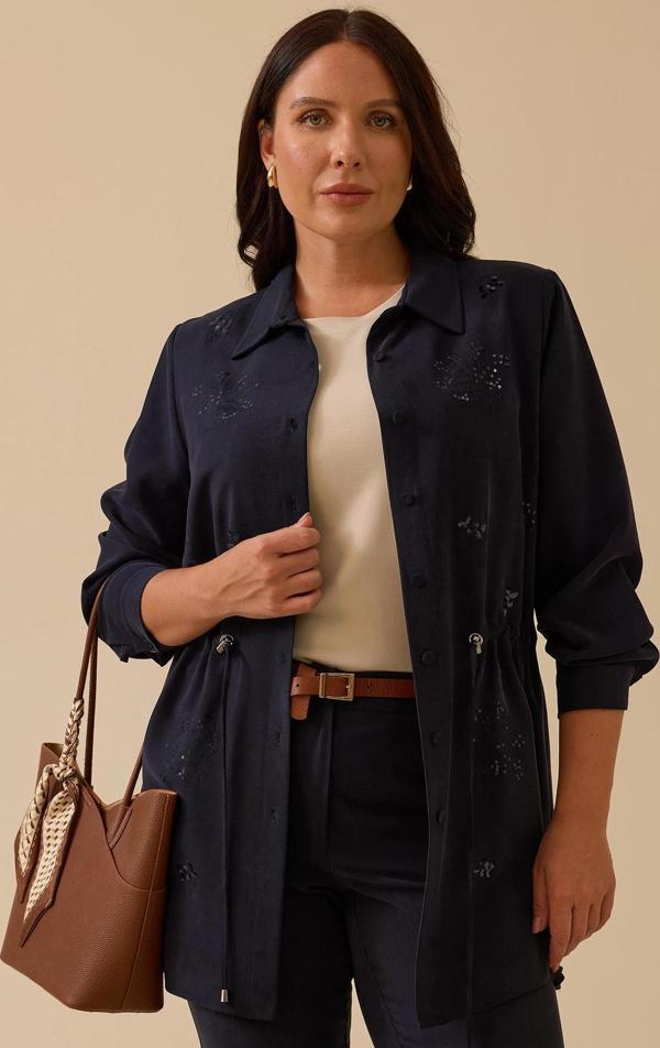 Galaxi Kadın Büyük Beden Pul İşlemeli Bağcıklı Kap 4002 Lacivert - Image 1