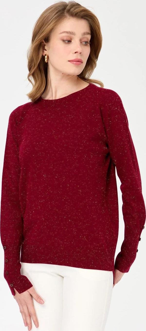 Desen Triko Kadın Sıfır Yaka Önü Kısa Arkası Uzun Bluz 23331 Vişne Çürüğü - Image 1