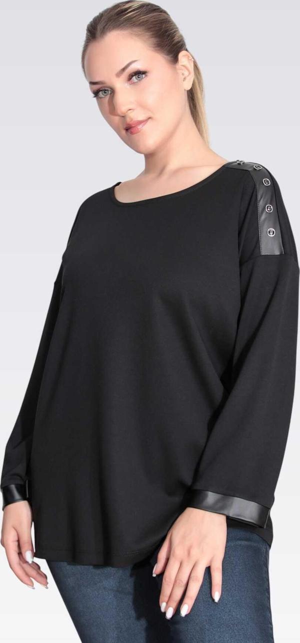 Tolga Saraçoğlu Kadın Suni Deri Detaylı Rahat Kesim Örme Bluz 11089 Siyah - Image 1