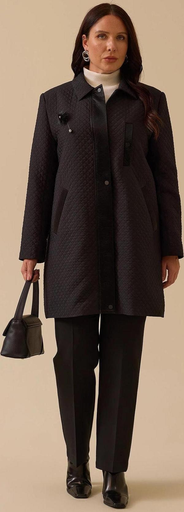 Galaxi Kadın Büyük Beden Aksesuar Detaylı Kapitone Kap 4007 Siyah - Image 1