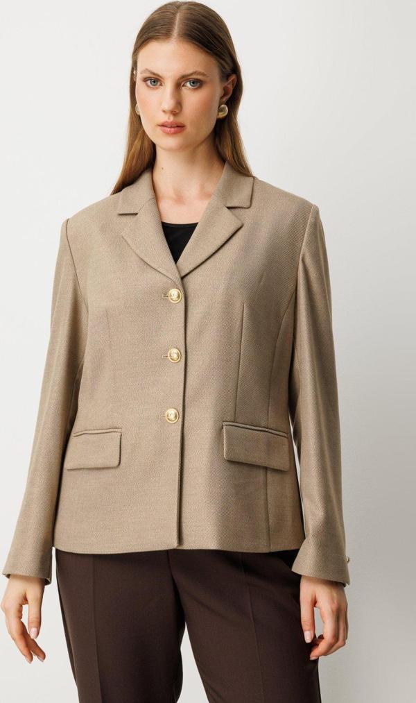 Ekol Kadın Büyük Beden Kapak Cepli Ceket 5549 Gold - Image 1