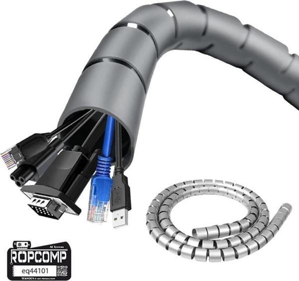 Ropcomp Spiral Kablo Kanalı Kablo Düzenleyici Toplayıcı Tutucu 1.5M – 22mm (Gri) - Image 1