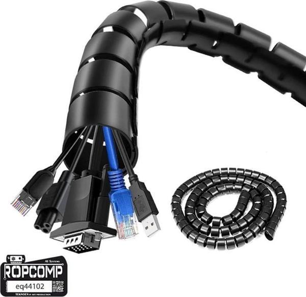 Ropcomp Spiral Kablo Kanalı Kablo Düzenleyici Toplayıcı Tutucu 1.5M – 28mm (Siyah) - Image 1
