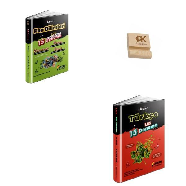 Aydın LGS 8. Sınıf Fen Bilimleri (15li) ve Türkçe (15li) Denemeleri + Telefon Standı - Aydın Yayınları - Image 1