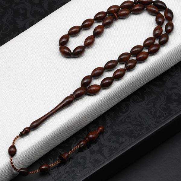 Kişiye Özel Kutulu Yılan Ağacı Arpa Kesim Tesbih 6x10 mm – Doğal Ağaç Dokulu Hediyelik Tesbih - Image 1