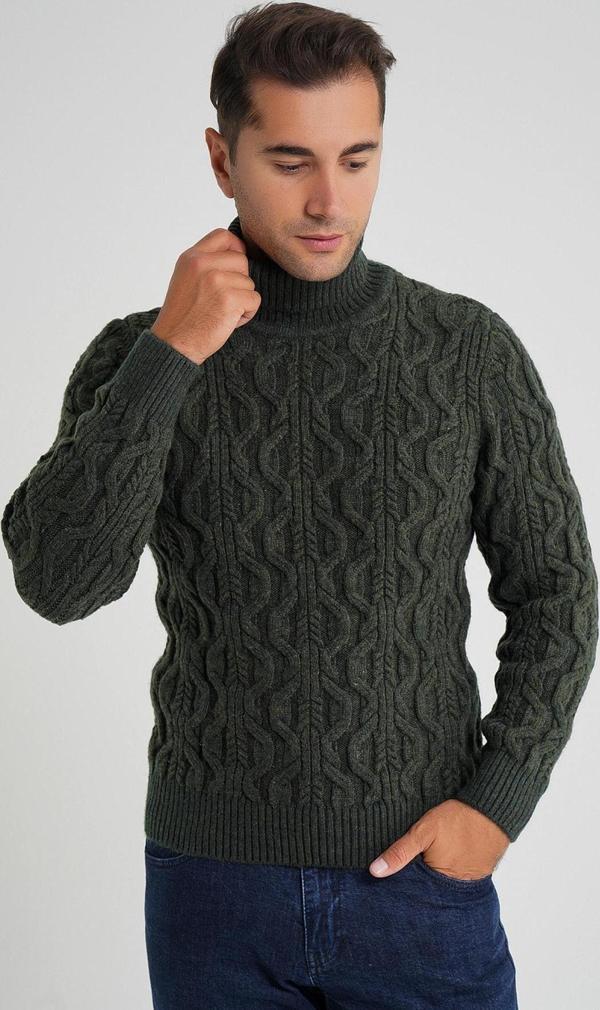 ERKEK HAKI BALIKÇI SAÇ ÖRGÜLÜ YÜN KAZAK TRIST-5354 - Image 1