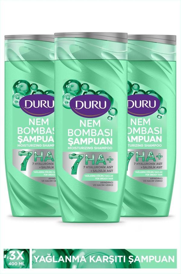 Duru Nem Bombası Yağlanma Eğilimli Saçlar İçin Arındırıcı ve Hacim Verici Şampuan 3x400 Ml - Image 1