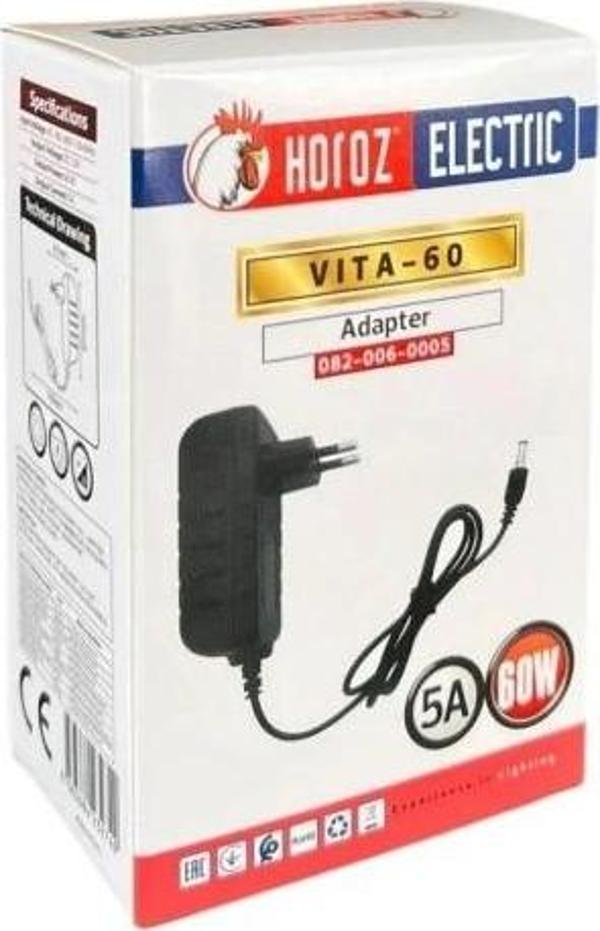 HOROZ VITA-60 12v 5A Fişli Adaptör Plastik Kasa 60w IP44 5.5x2.5mm Jaklı (12 Volt 5 Amper) - Image 1