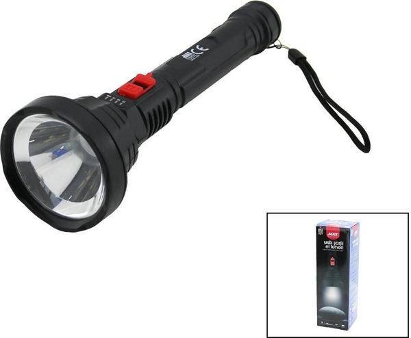 Usb Şarjlı=5v 1w Led El Feneri 3-kademe Işık - Flaşör Şarj Gösterge 70lümen 25.7cm - Image 1