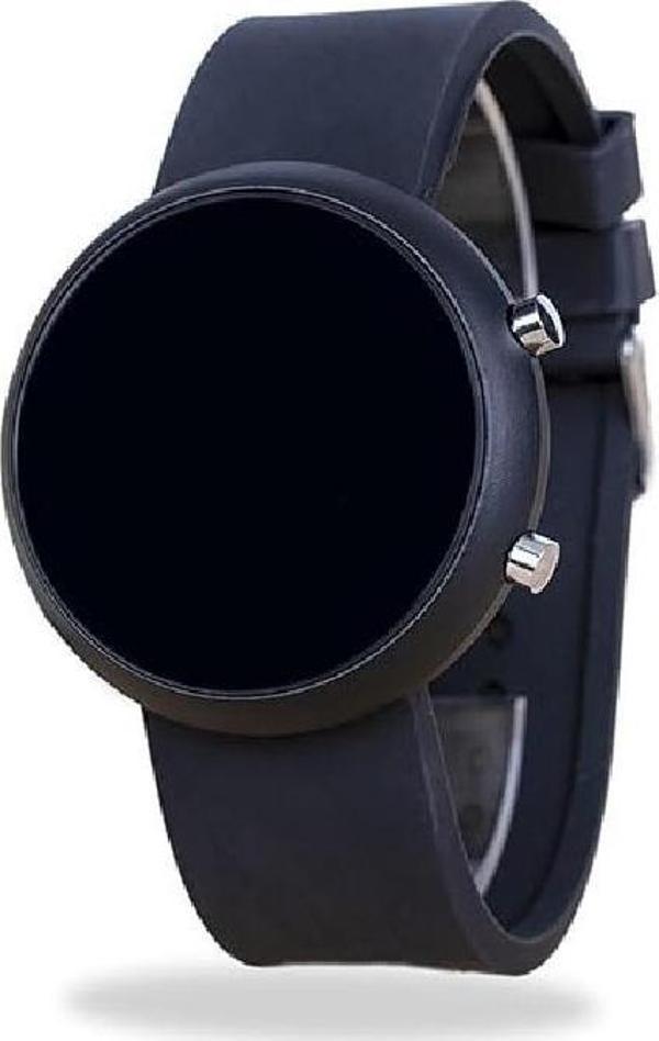 Unisex Yuvarlak LED Dijital Ekranlı Kol Saati, Siyah Silikon Kordon, Modern Tasarım - Image 1