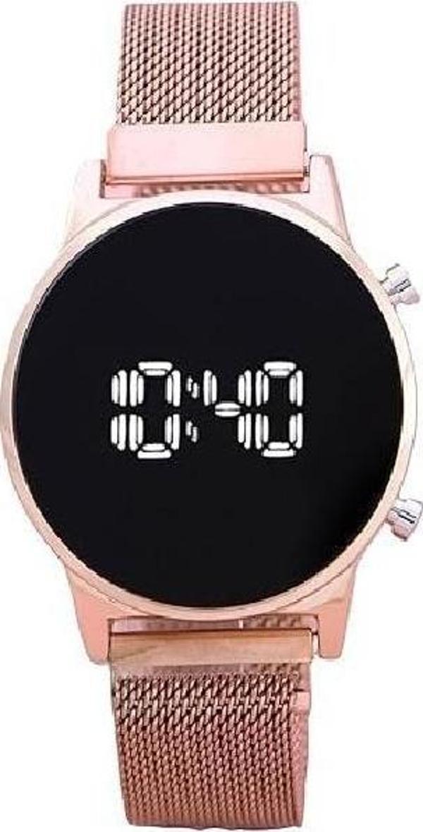 Çelik Dijital LED Kadın Kol Saati, Rose Gold Hasır Kordon, Yeni Model, Oval Ekran - Image 1