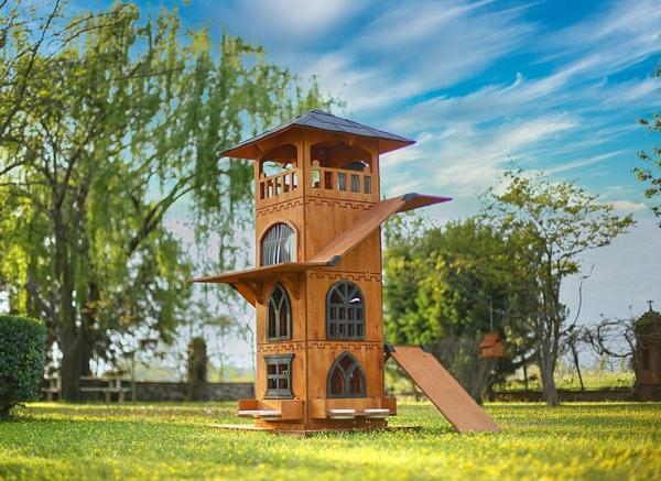 “MANDU” Ahşap 4 Katlı Teraslı Kedi Evi (Tırmalama + Mama Kaplı) - Image 1