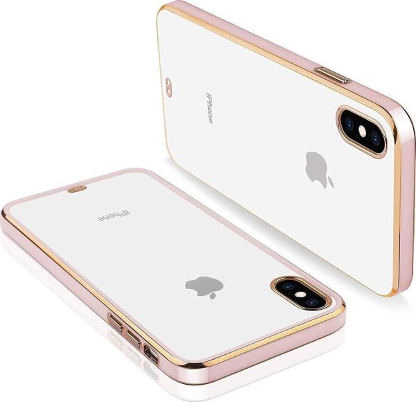 Şeffaf iPhone X/XS Koruyucu Kılıf, Pembe Kenarlı, Apple Telefonlar için Uyumlu Kapak - Image 1