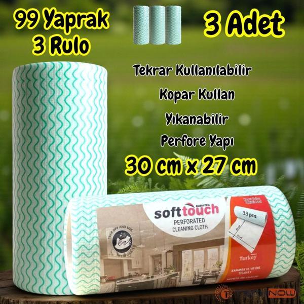Technow Softtex 33 Yaprak Kopar Kullan Rulo Hassas Temizlik Bezi 27x30cm 3'lü - Image 1