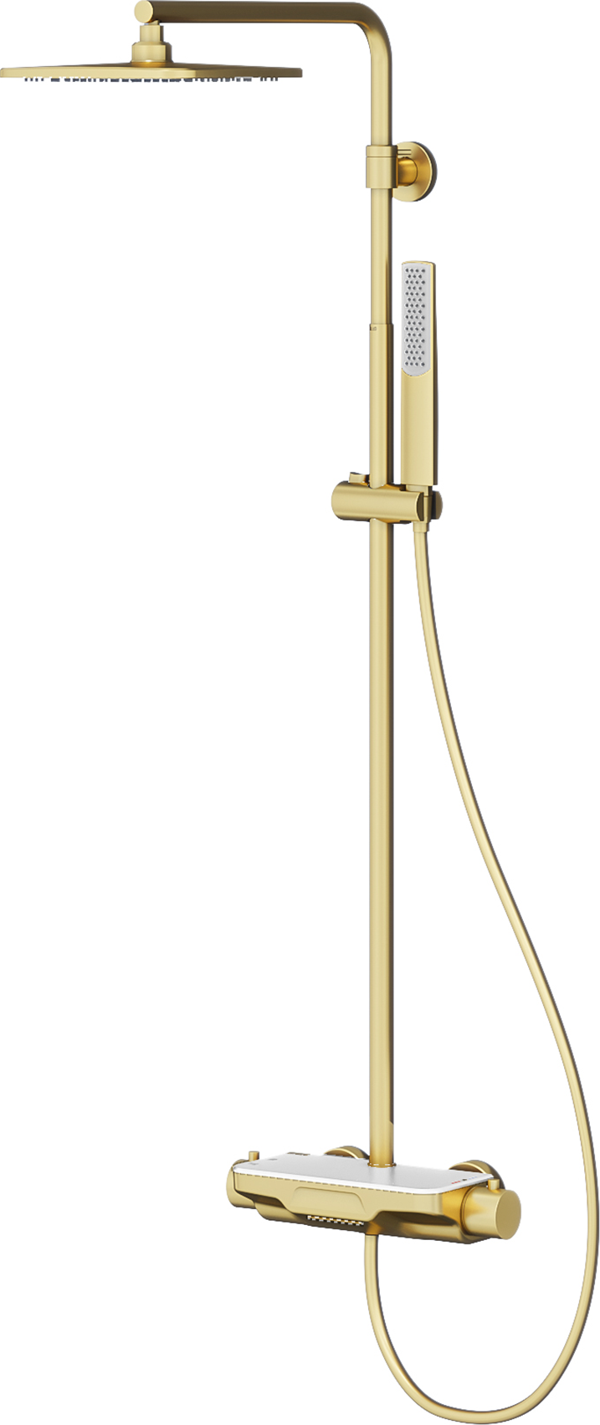 Perla Termostatik 3 Yönlü Duş Kolonu-Mat Altın /Beyaz Cam - Image 1