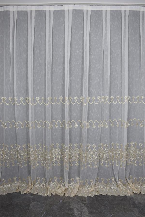 NAKIŞ 4 MODEL KREM KREM RENK TEK KANAT Hazır dikilmiş Pileli Fon Perde 300*260 cm - Image 1