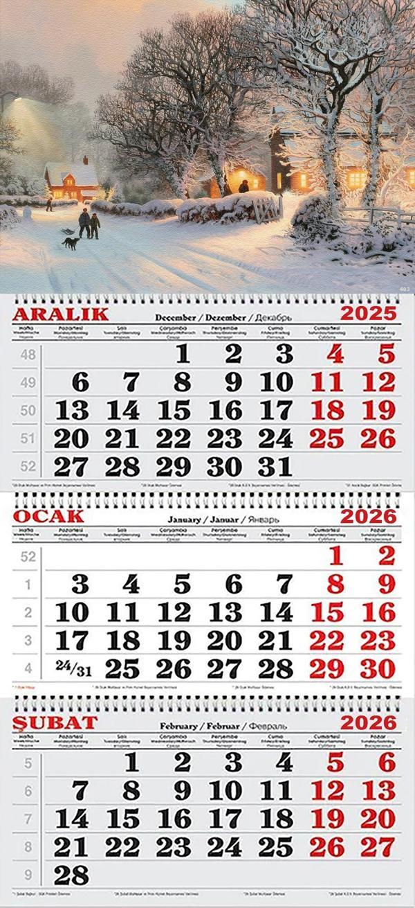 2026 Yılı Gemici Takvimi- Karlı Kasaba ve Kızaklı Çocuklar - Image 1