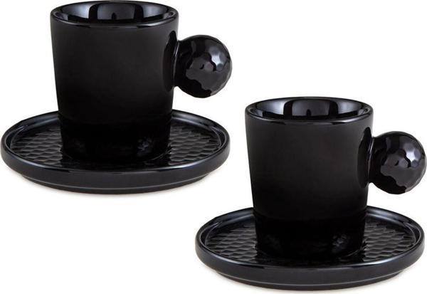 Golf Line Siyah 2'li Tabaklı Kahve Fincan Takımı 90 ml - Image 1