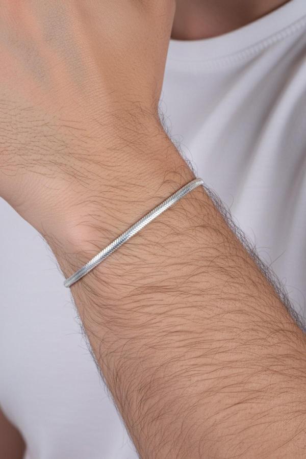 925 ayar Gümüş balık sırtı ezme italyan model erkek zincir bileklik [barcode] - Image 1